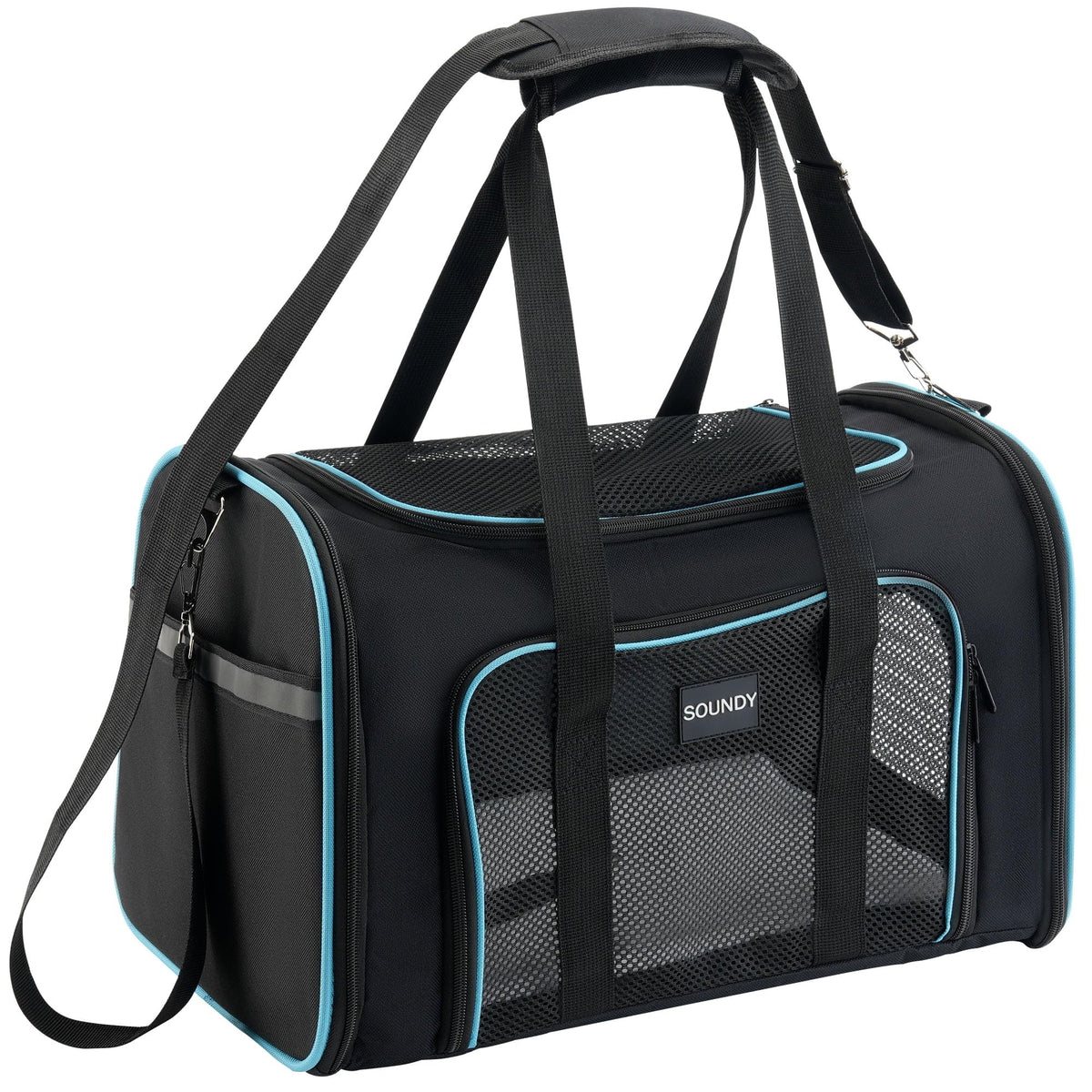Soundy Large Cat Carrier Dog Carrier Under 25 Lbs,Collapsible Ventilated Portable Pet Bag with Soft Sided Breathable Mesh for Long Car Trips Maxi Load 2 Kittens or Small, Medium Dog (Large Grey)