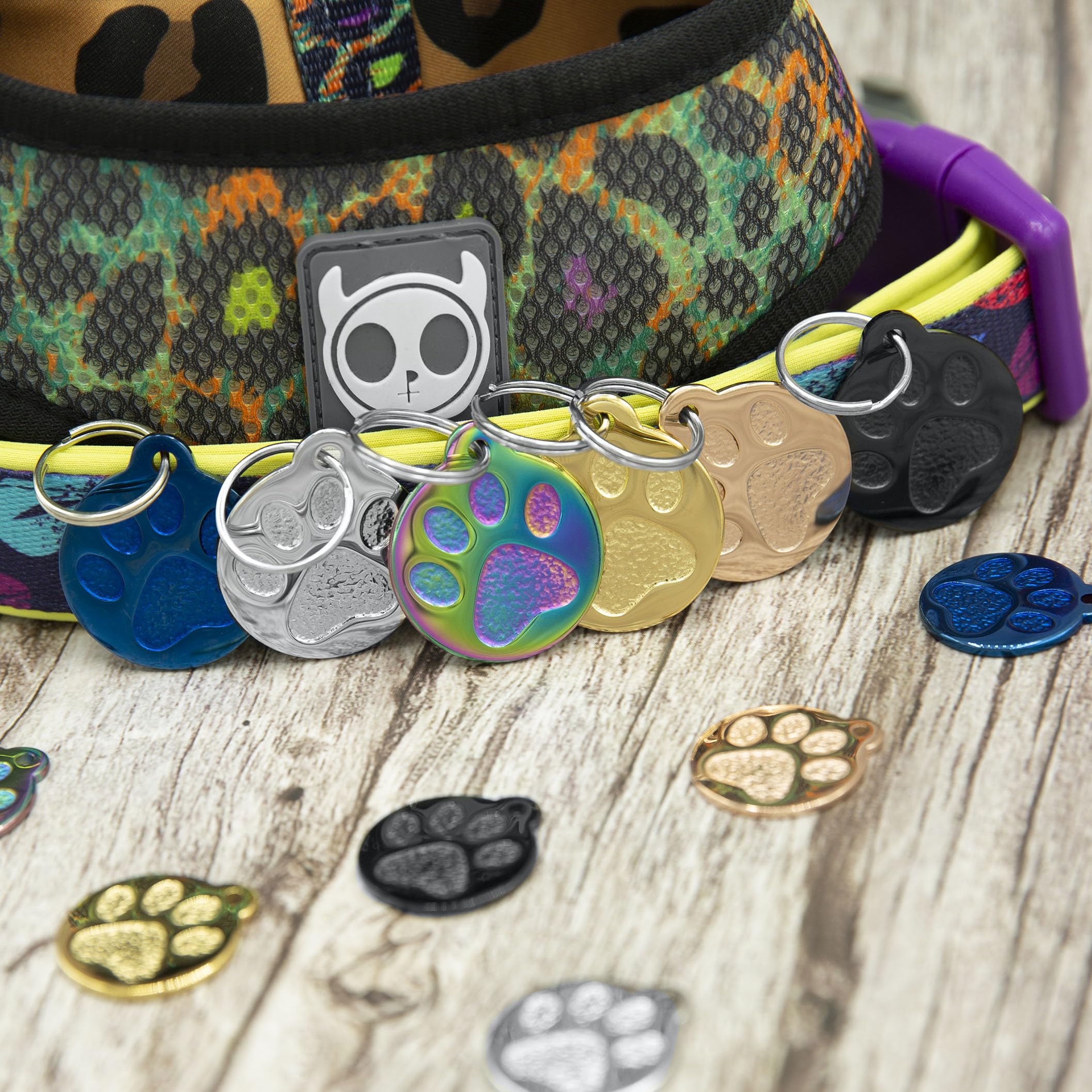 Engraved Pet Tag for Dogs and Cats - Personalized Front & Back up to 4 Lines of Text Custom Engraved ID, Round Paw Print Solid Plating Stainless Steel Silver Small