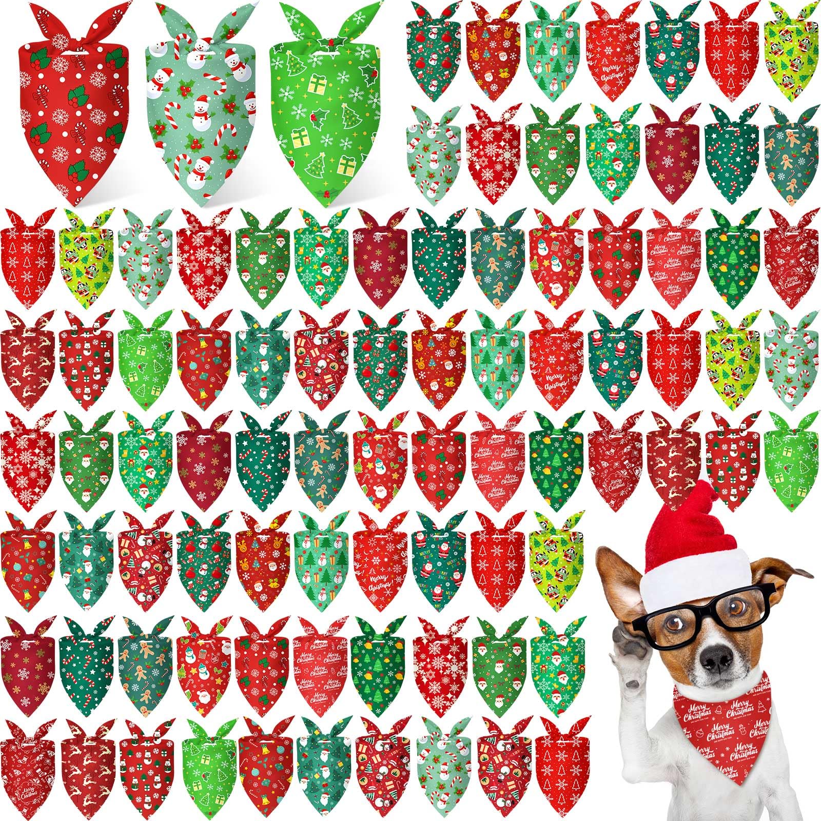 Jeere 200 Pcs Dog Bandanas Bulk, Red & Green Triangle Dog Kerchiefs for Small Medium Large Dogs, Reusable Pet Scarves for Groomers, Pet Shops, Parties & Photo Props, 25 Styles