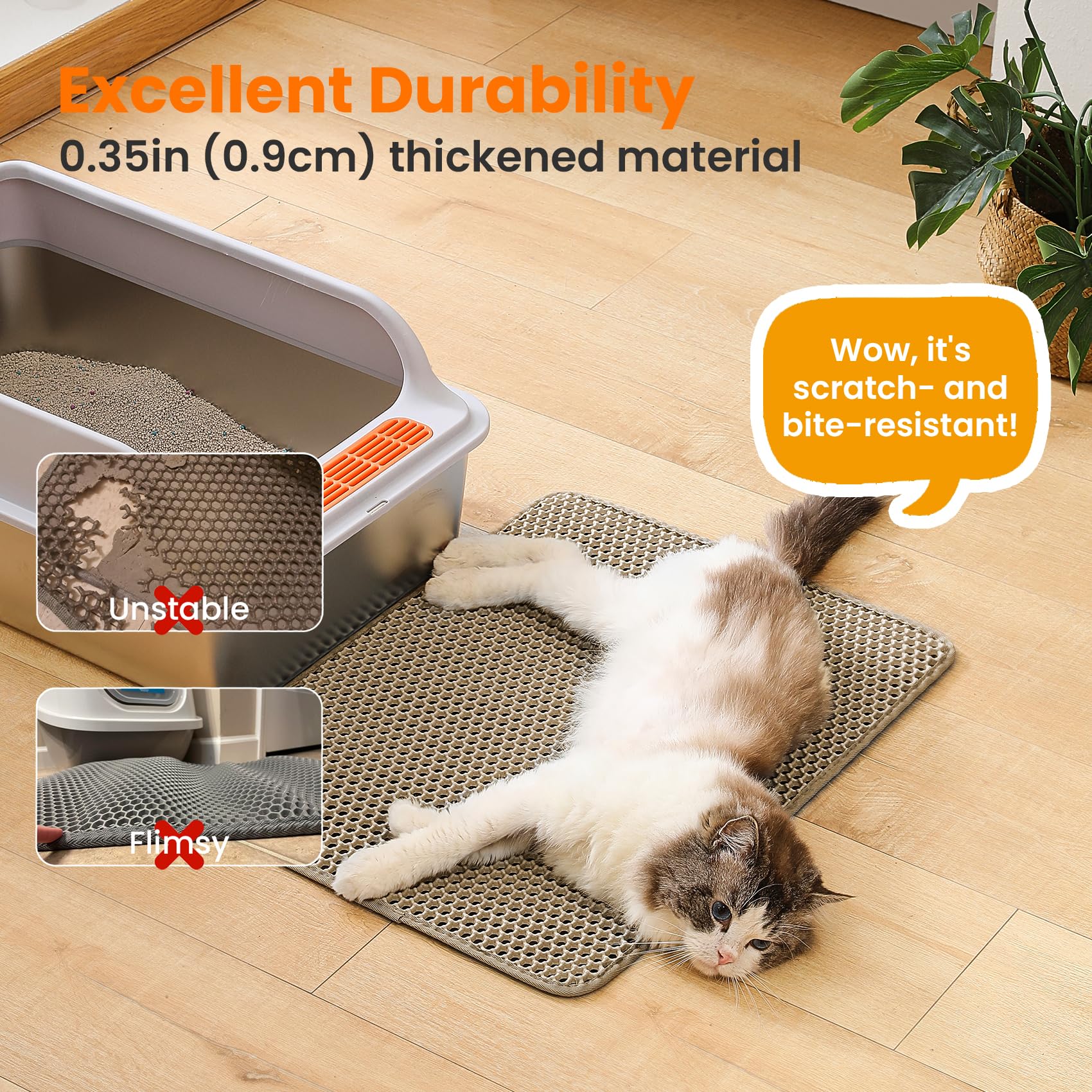 Petinstinct Cat Litter Mat, Double Layer Honeycomb Litter Box Mat