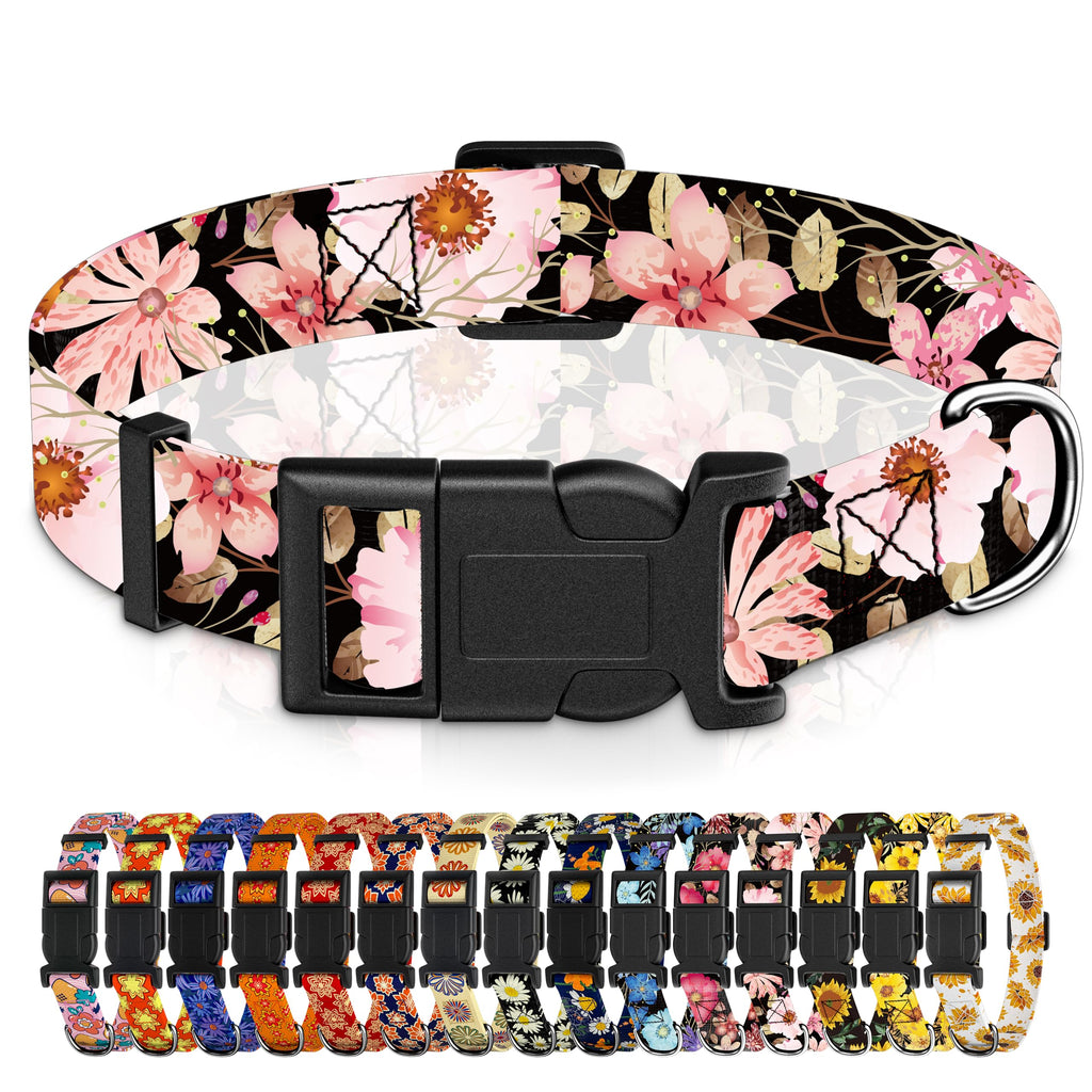 Seyezo Dog Collar, Adjustable Floral Pattern Puppy Collar, Light Pink, S