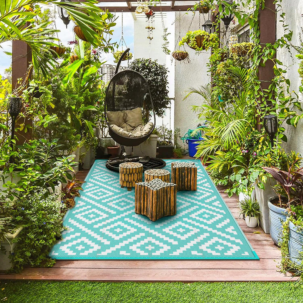 GENIMO Outdoor Rug, Waterproof Plastic Rugs for Patio, 6'x9' Mist Blue