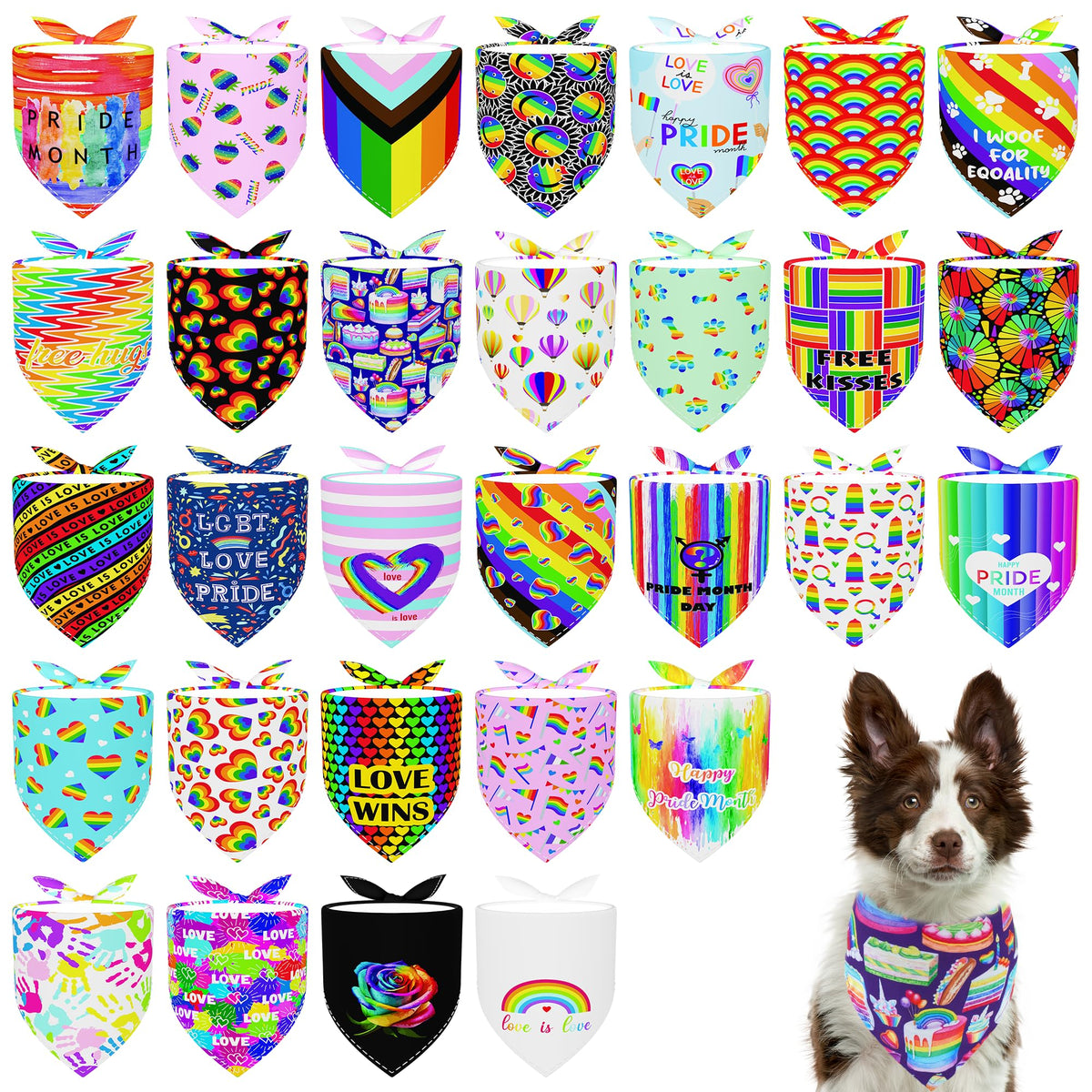 Pai Sence Pride Day Dog Bandanas Bulk for Small Dogs Sewn Edges 18" 30Pcs S
