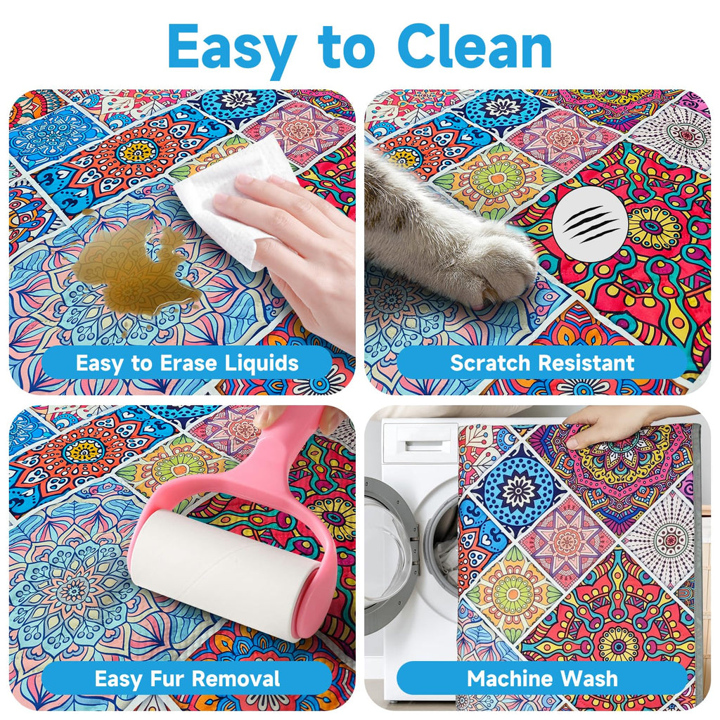 YOSEPATI Waterproof Dog Blanket, Bohemian Dog Bed Cover Pet Blanket, Reversible Sofa Couch Cover for Dogs Washable, Protect Furniture Bed Couch Sofa for Puppy Cat (Colorful Medallion, 52×82 Inch)