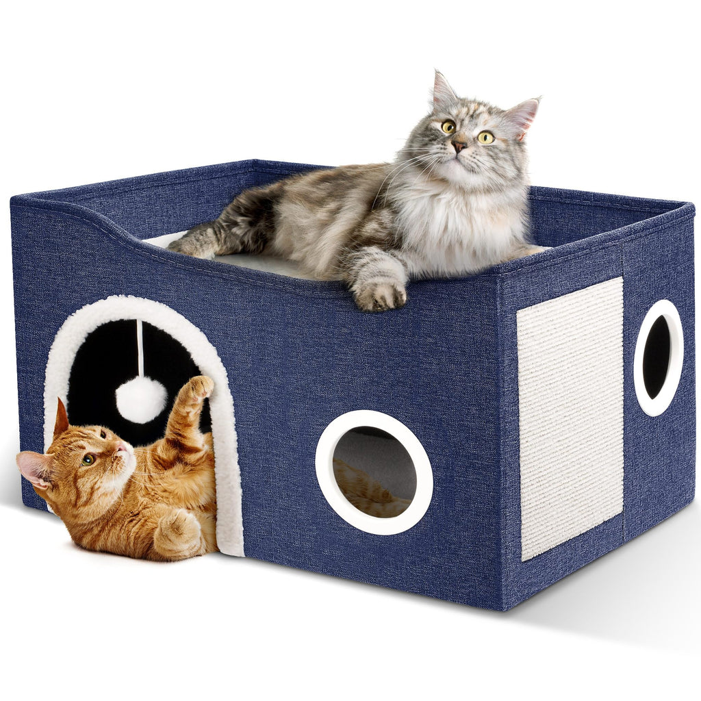 Heeyoo Cat House for Indoor Cats - Large Cat Bed Cave with Fluffy Ball and Scratch Pad, Foldable Cats Houses & Condos, Cat Hideaway, Covered Kitty Bed for Multi Small Large Kitty, 23.8x15.9x13.2 Inch