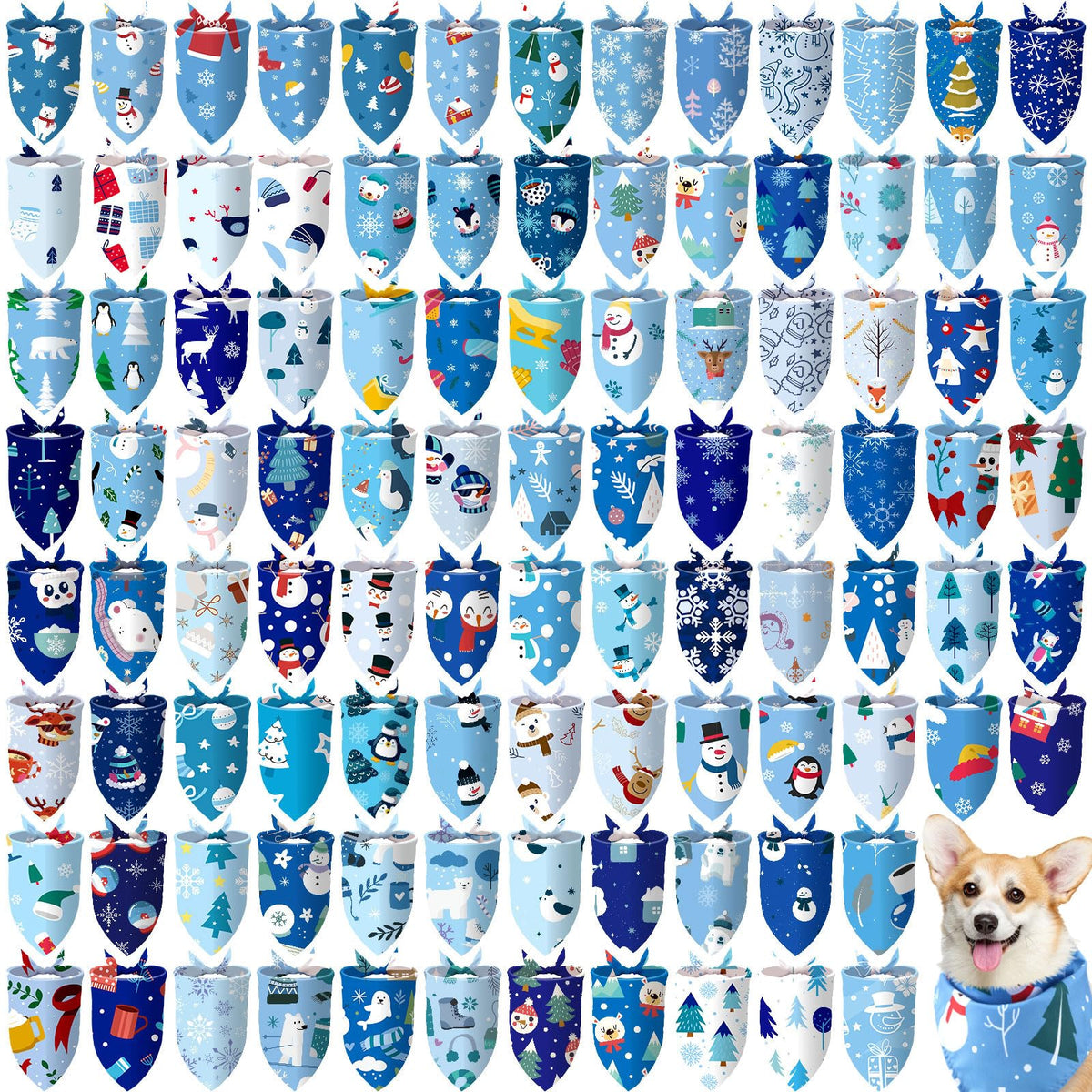 Huhumy 100 Pcs Christmas Dog Bandanas Bulk Christmas Bandanas for Dogs