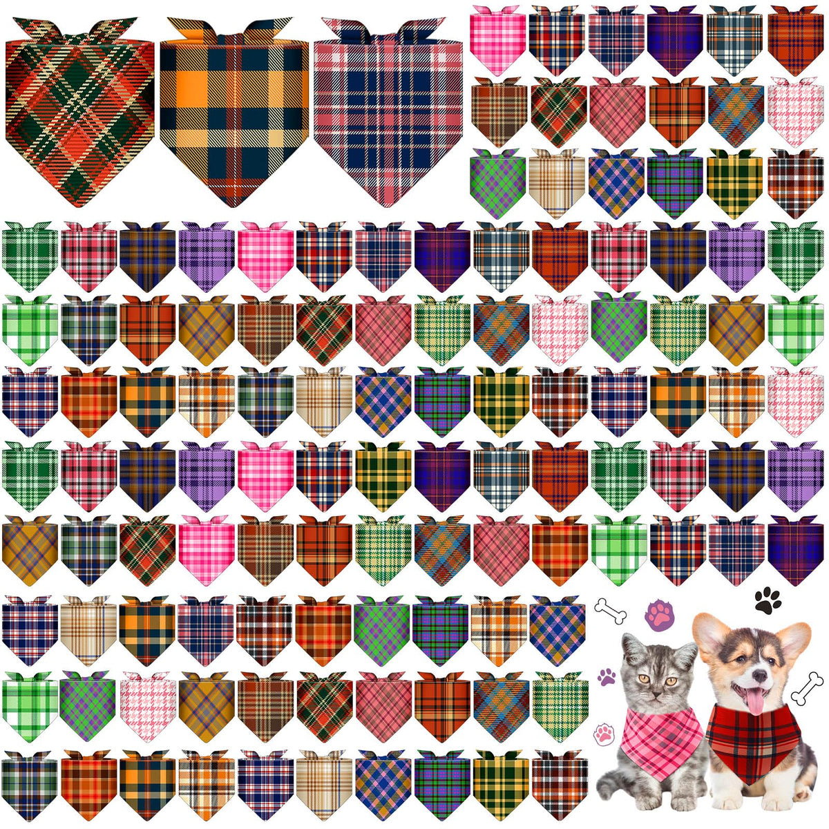Sanwuta 120 Pcs Easter Dog Bandanas Bulk Rabbits Patterns Bandanas for Dogs Easter Eggs Adjustable Washable Pet Triangle Scarf for Small and Medium Dogs, 30 Styles