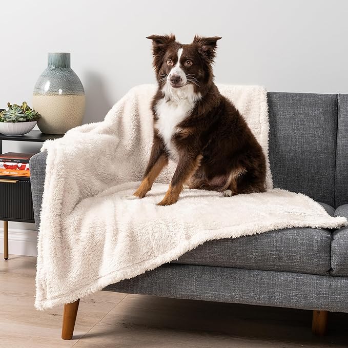 PetAmi Soft Plush Sherpa Dog Blanket for Pet Cat, Large 40x60, Beige