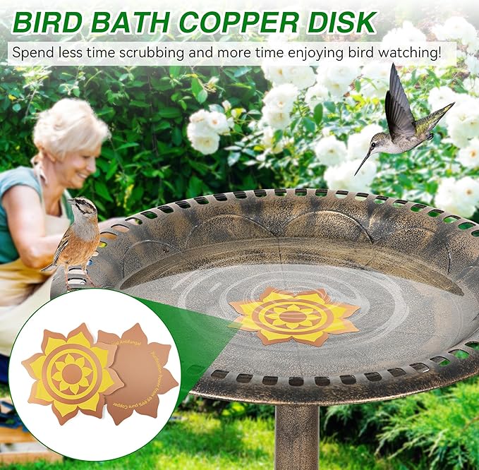 Saillong 1 Pack Bird Bath Copper Disk, Reinforced 99.99% Pure Copper Bird Bath Purification Disk for Physical Clean Water, Birdbaths Cleaner for Outdoor Birdbaths, Bowl and Garden Fountain (Petal)