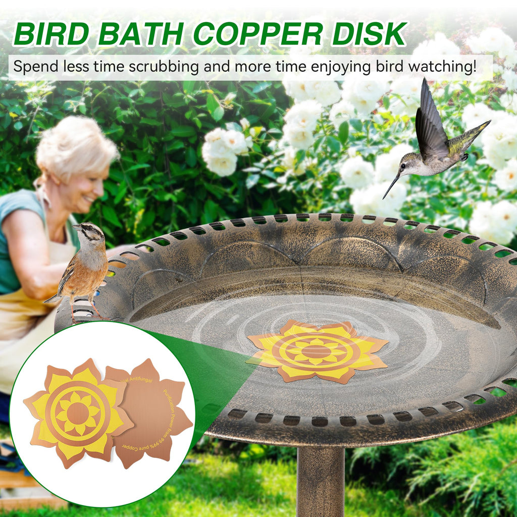 Saillong 2 Pack Bird Bath Copper Disk, Reinforced 99.99% Pure Copper Bird Bath Purification Disk for Physical Clean Water, Birdbaths Cleaner for Outdoor Birdbaths, Bowl and Garden Fountain (Petal)