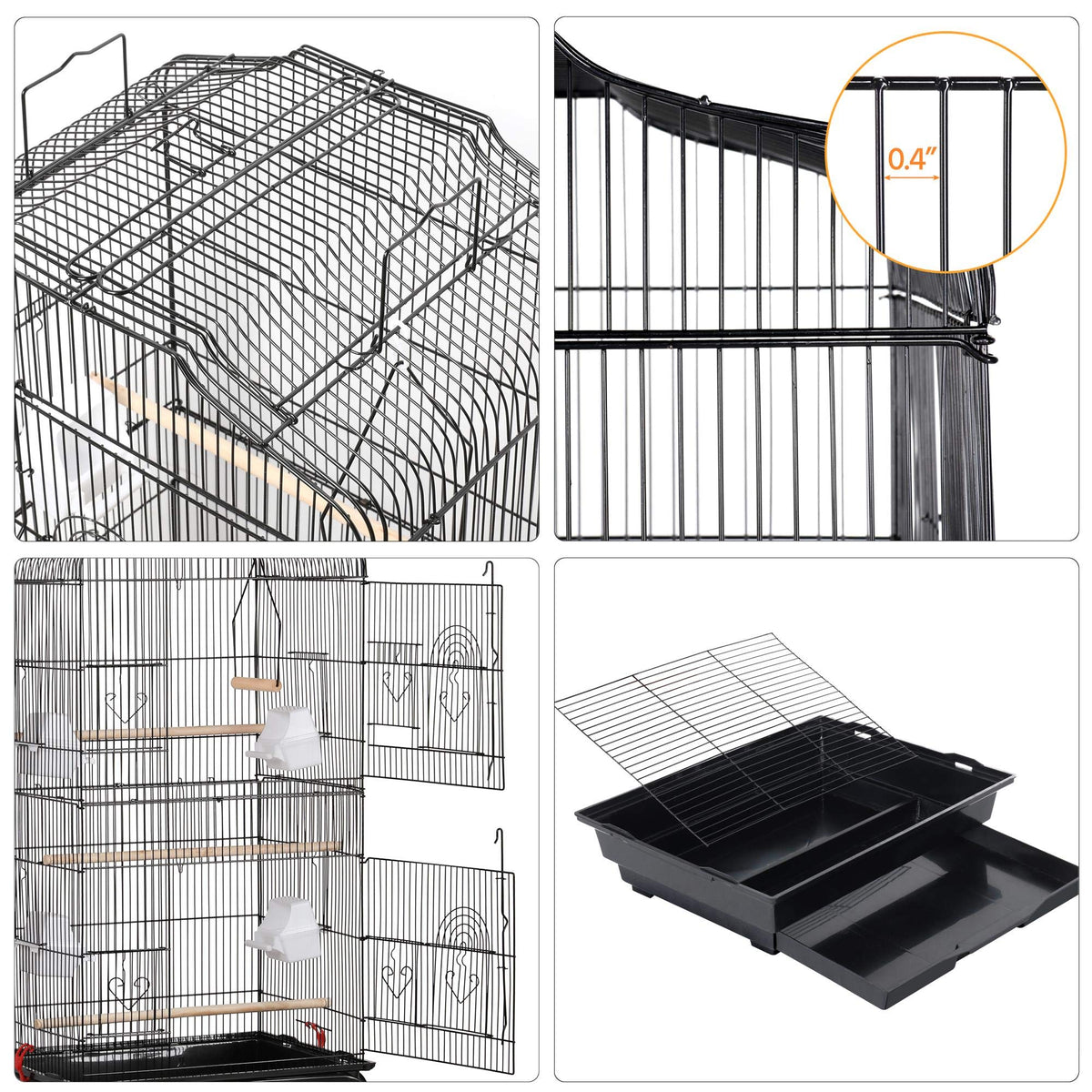 Yaheetech 64'' Open Top Bird Cage for Parakeets & Cockatiels, Black