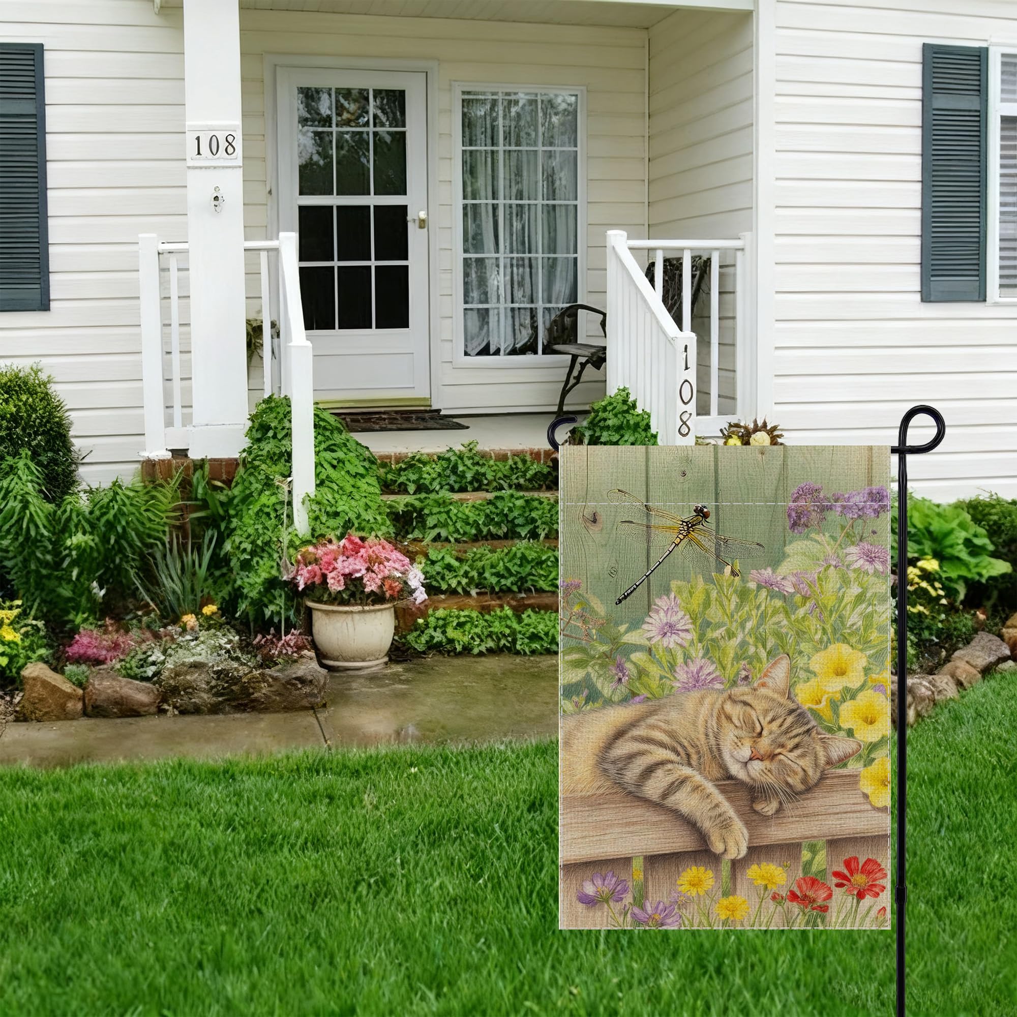 ALEXMACLIST Spring Summer Cat Garden Flag 12x18 Inch Double Sided Outside