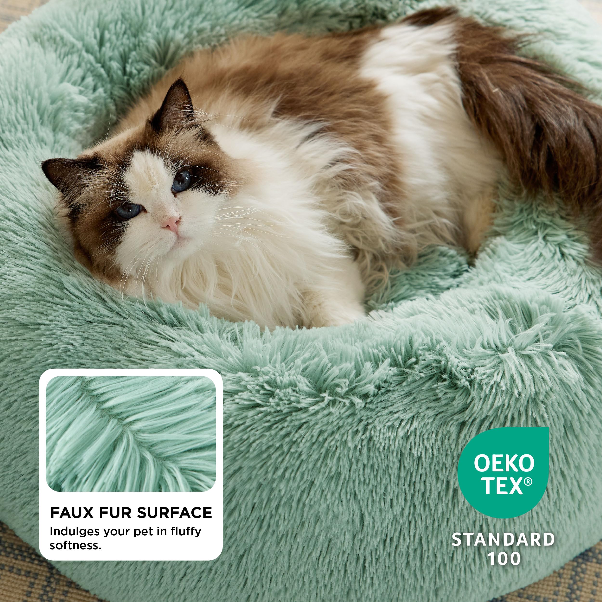 Bedsure Calming Cat Beds Donut Round Washable Kitten Bed,20 inches