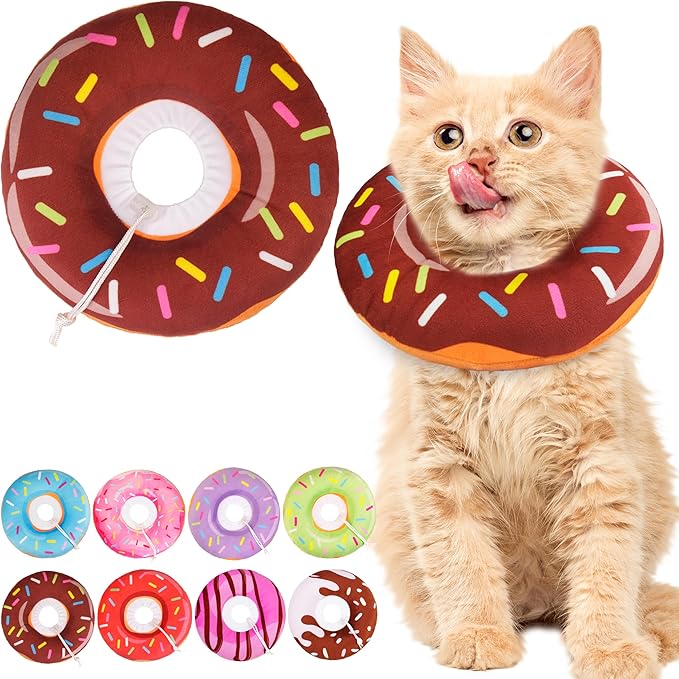 Cat Cone Collar Soft, Cute Cat Donut Collar After Surgery, Adjustable Kitten Recovery Cones to Stop Licking, Lightweight Neck Elizabethan Collars for Cats Kittens (Green