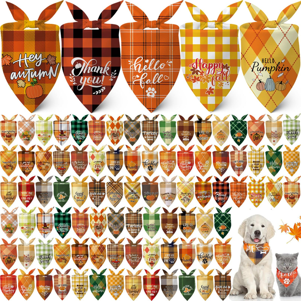 Sweetude 100 Pcs Summer Plaid Dog Bandana Bulk with Sayings Hawaii Bandana Pet Scarf Triangle Bibs Washable Puppy Kerchief Adjustable Grooming Supplies for Small Medium Large Dog Cat Accessories