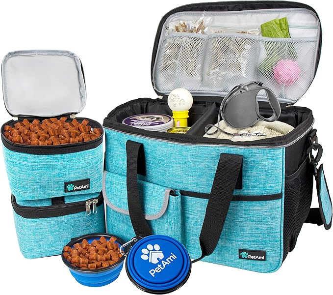 PetAmi Dog Travel Bag Organizer, Pet Supplies Diaper Tote, Teal Blue Medium