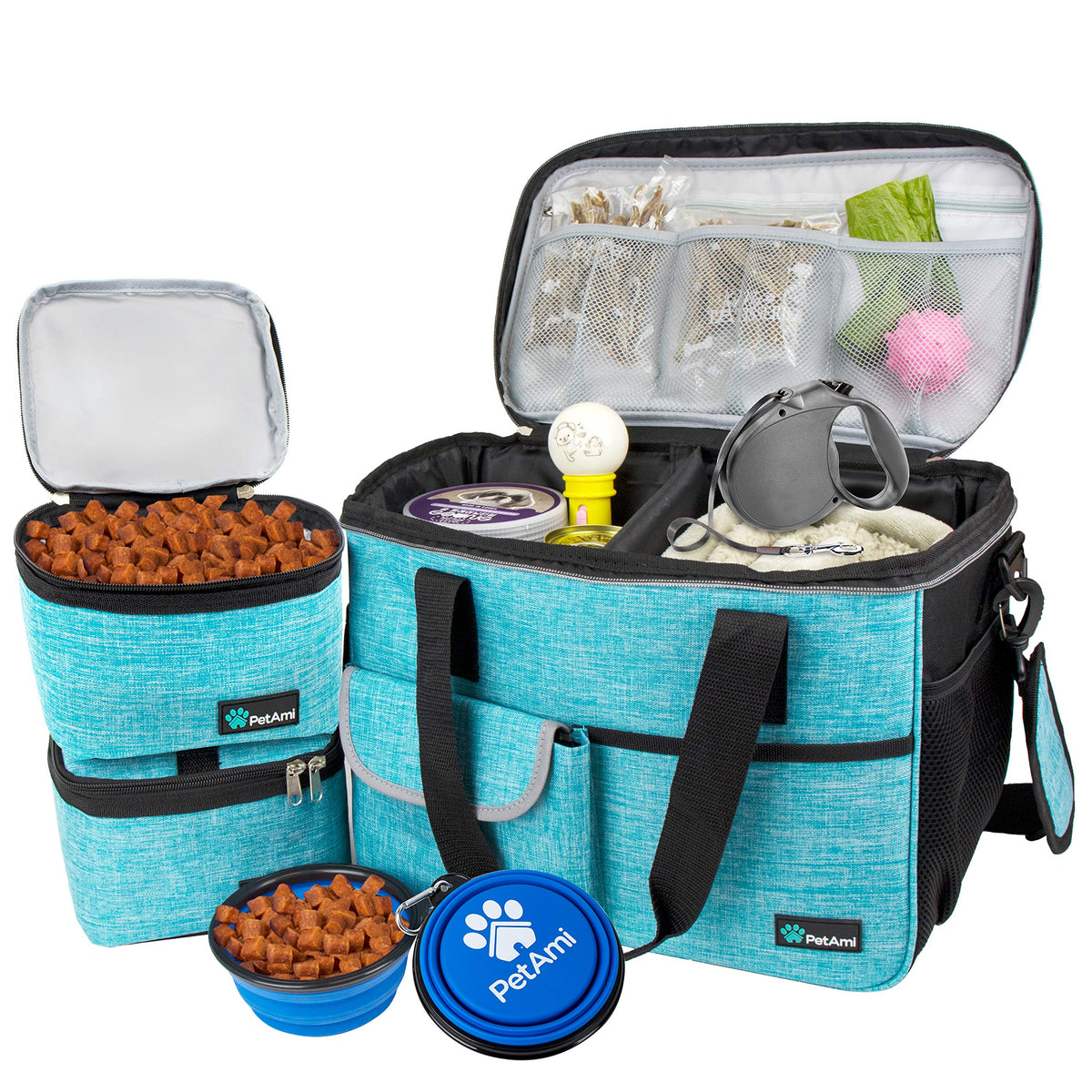 PetAmi Dog Travel Bag Organizer, Pet Supplies Tote Diaper Bag, Black Medium