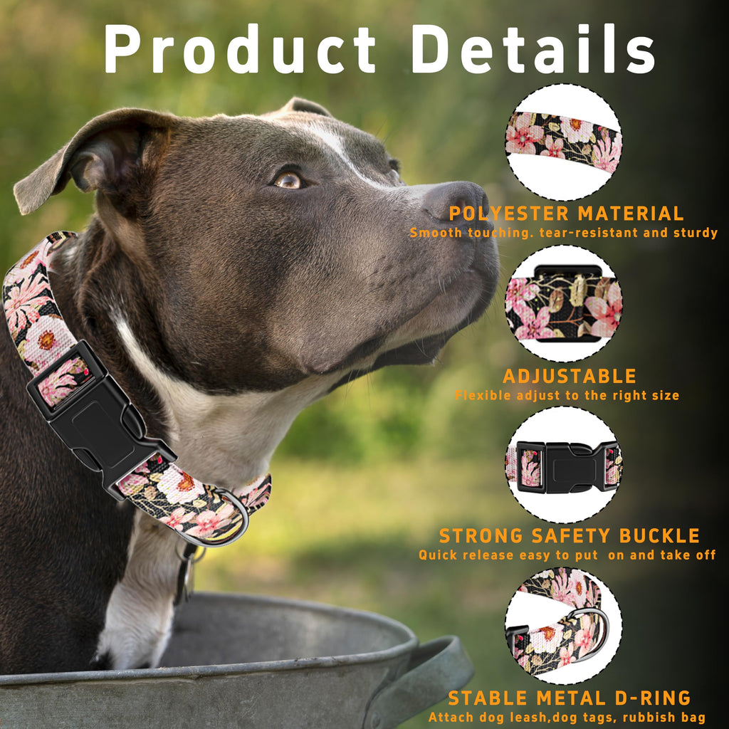 Seyezo Dog Collar, Adjustable Floral Pattern Puppy Collar, Light Pink, S
