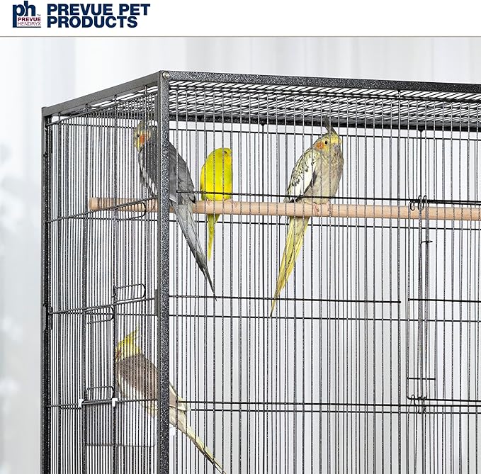 Prevue Hendryx Pet Products Wrought Iron Flight Cage - Big Rolling Bird Cage for Parakeets, Cockatiels, Conures, Lovebirds, Canaries, Finches, Parrotlets, & Caiques, 5 Ft - X-Large, Hammertone Black