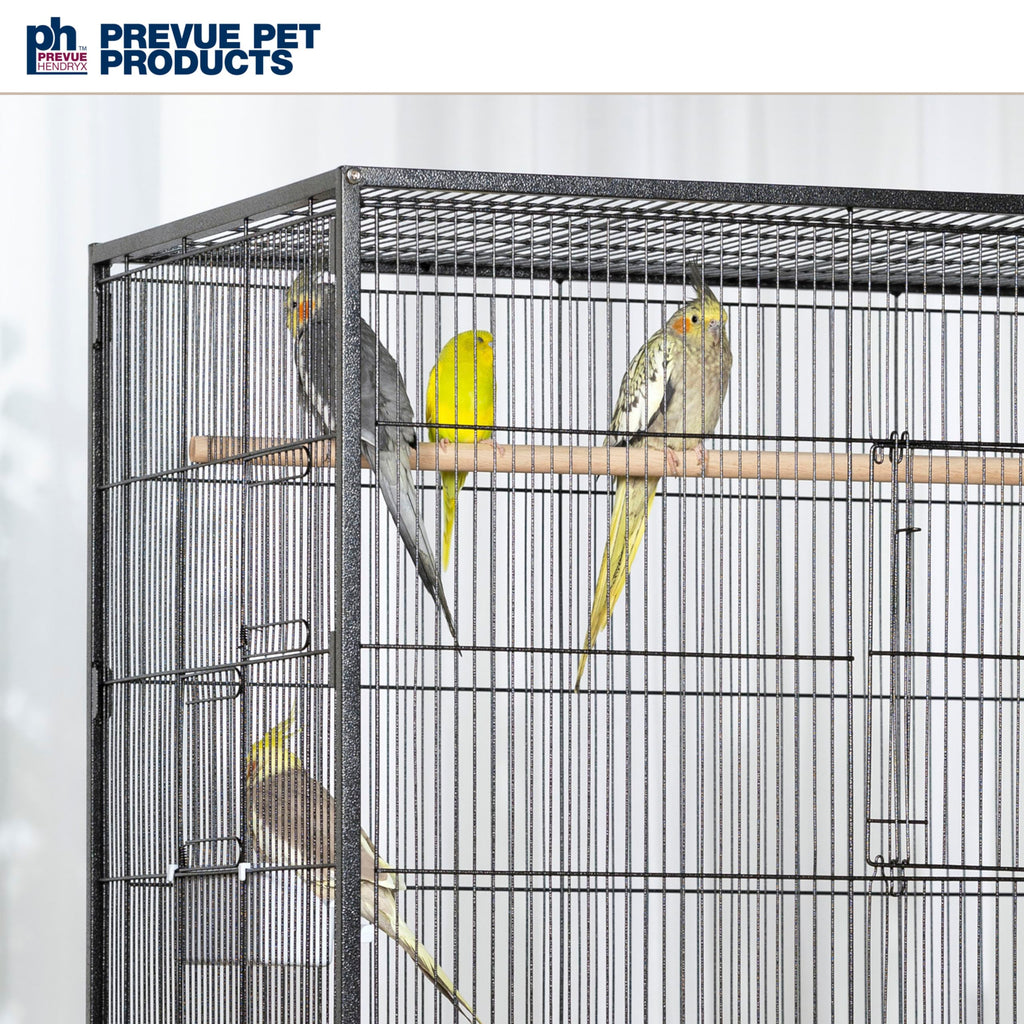 Prevue Hendryx Pet Products Wrought Iron Flight Cage - Big Rolling Bird Cage for Parakeets, Cockatiels, Conures, Lovebirds, Canaries, Finches, Parrotlets, & Caiques, 5 Ft - X-Large, Hammertone Black