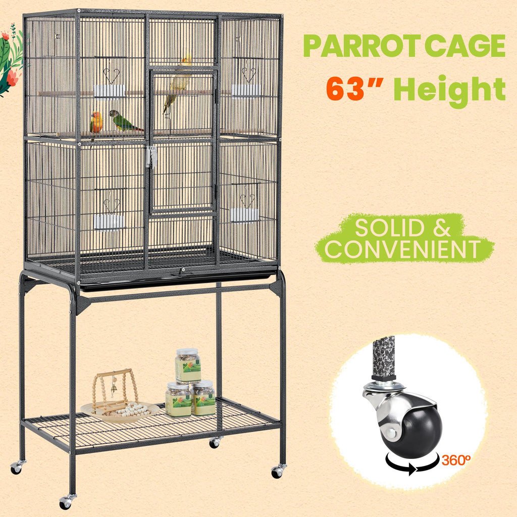 Yaheetech 63-Inch Wrought Iron Rolling Large Bird Cage for African Grey Small Quaker Amazon Parrots Canary Bird Flight Cage
