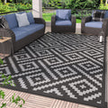 GENIMO Outdoor Rug 4x6 Waterproof, Reversible Mats, Outdoor Area Rug, Plastic Outside Carpet, Eeometric Rv Mat for Patio Camping Rv Picnic Backyard Deck Balcony Porch Beach (Black & Grey)