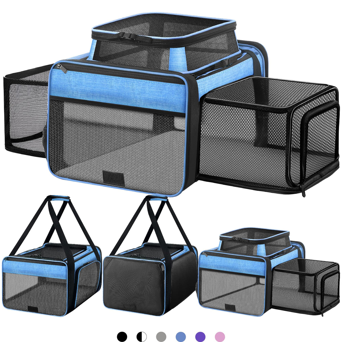 Top and 2 Sides Expandable Cat Carrier 18x11x11 TSA Airline Approved