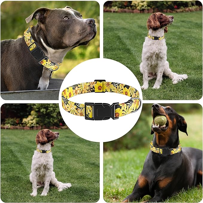 Seyezo Dog Collar for Boys & Girls, Adjustable Soft Floral Pattern Pet Collar with Safety Buckle for Small to Large Dogs (Yellow, XL)