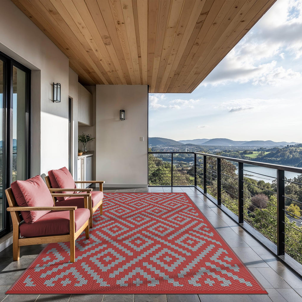 GENIMO Outdoor Rug, Waterproof Plastic Rugs for Patio, 9'x12' Red Grey