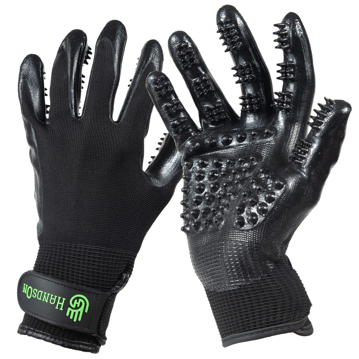 H HandsOn Pet Grooming Gloves - Patented #1 Ranked, Award Winning Shedding, Bathing, & Hair Remover Gloves - Gentle Brush for Cats, Dogs, and Horses (Black, X-Large)