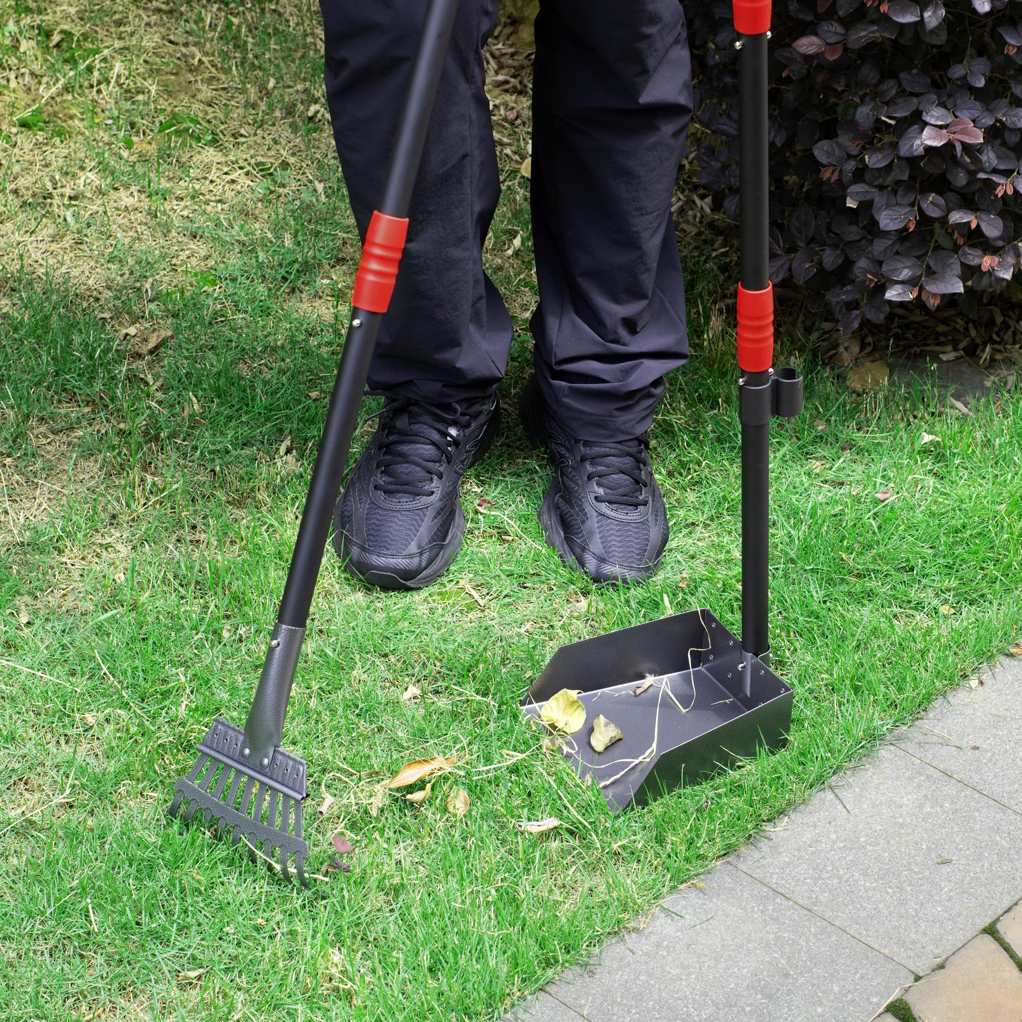 Dog Pooper Scooper, Dog Poop Tray and Rake Set with Long Stainless Handles