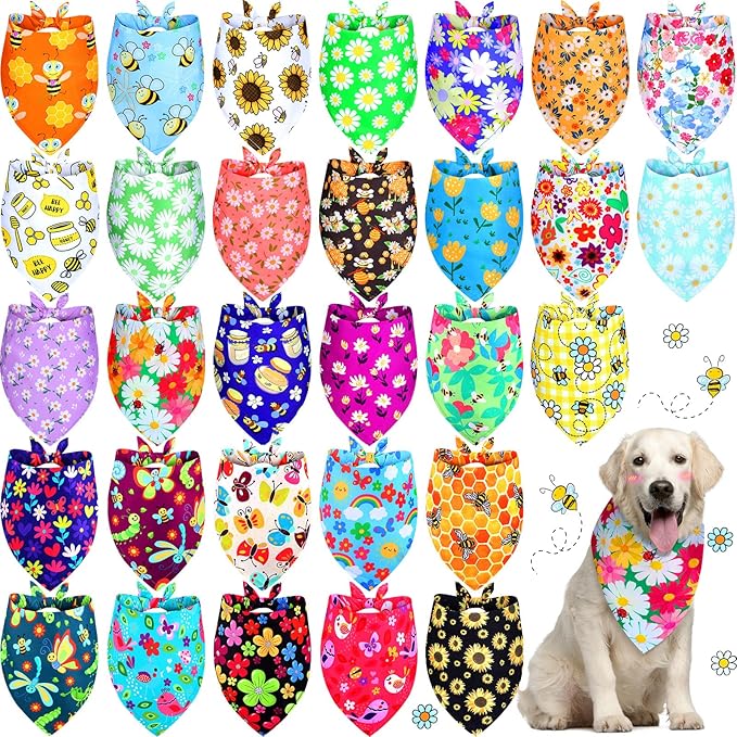 Eccliy 30 Pack Dog Bandanas Summer Bulk Fruit Dog Bandanas Adjustable Soft Triangle Scarf Washable Polyester Girl and Boy Pet Costume Bib with Fruit Patterns Large Pet Grooming Accessories Spring