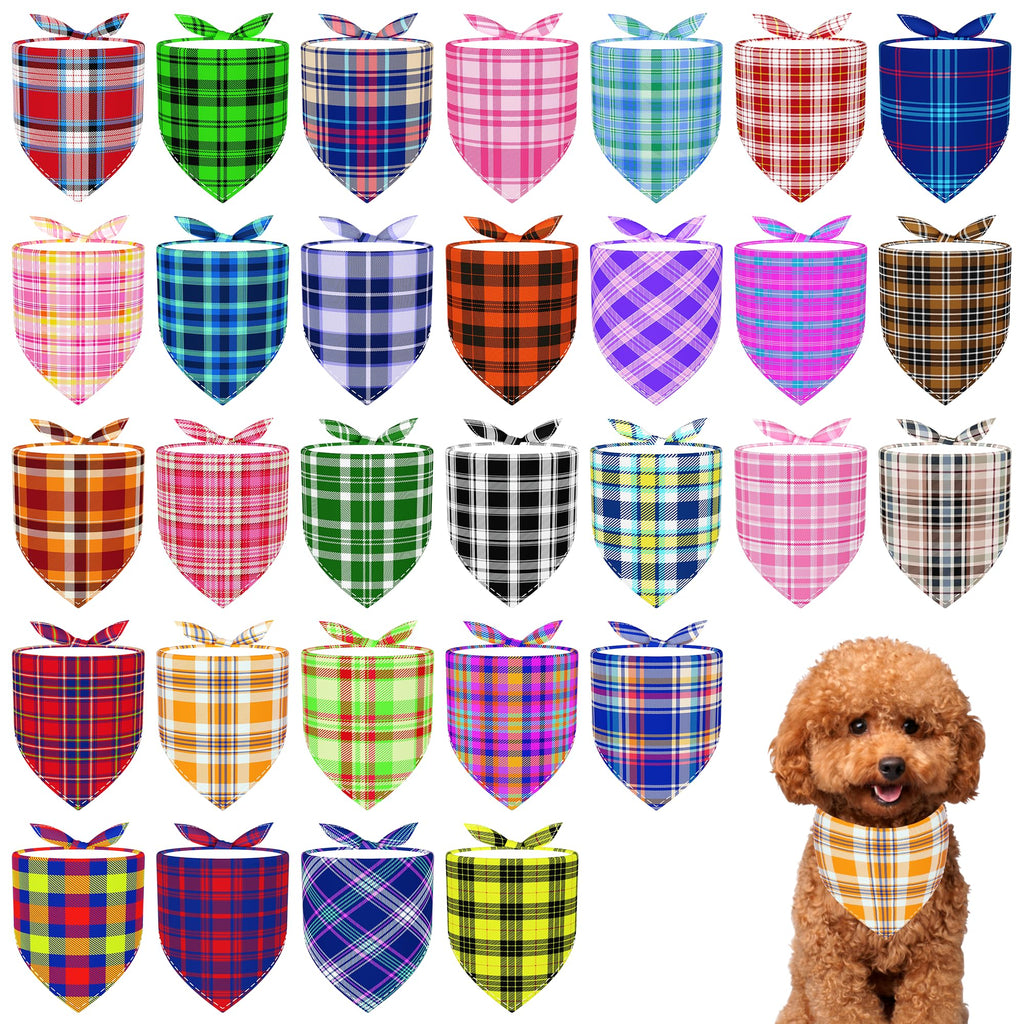 Pai Sence Plaid Dog Bandanas Bulk for Small Dogs Sewn Edges 18" 30 Pack S