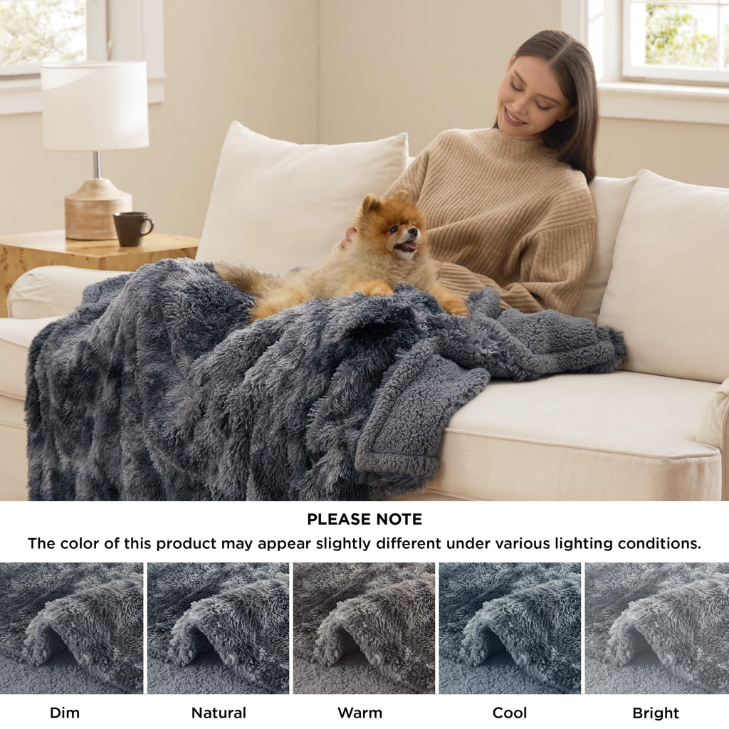 Bedsure Waterproof Dog Blankets for Large Dogs, Fluffy Faux Fur, 60×80"