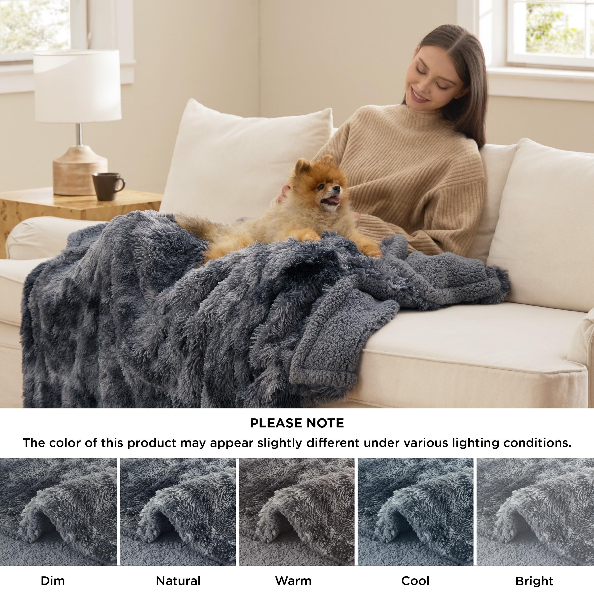 Bedsure Waterproof Dog Blankets for Large Dogs, Fluffy Faux Fur, 60×80"
