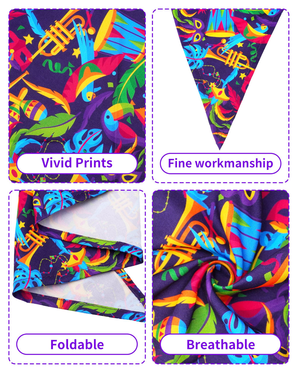PET SHOW 50 Pack Mardi Gras Dog Bandanas Bulk for Large Dogs