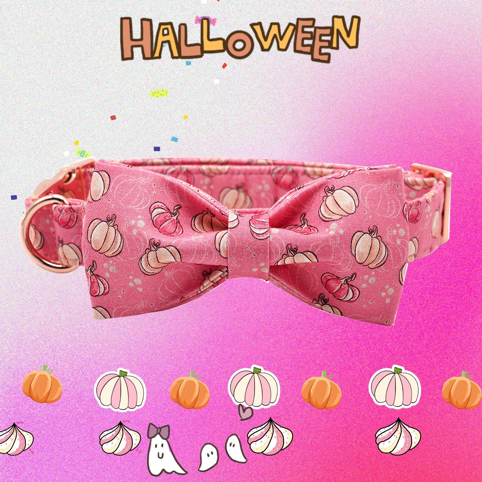 Elegant Little Tail Dog Collar with Bow, Adjustable Halloween Pumpkin Bowtie Pet Gift Collar for Small to Large Dogs