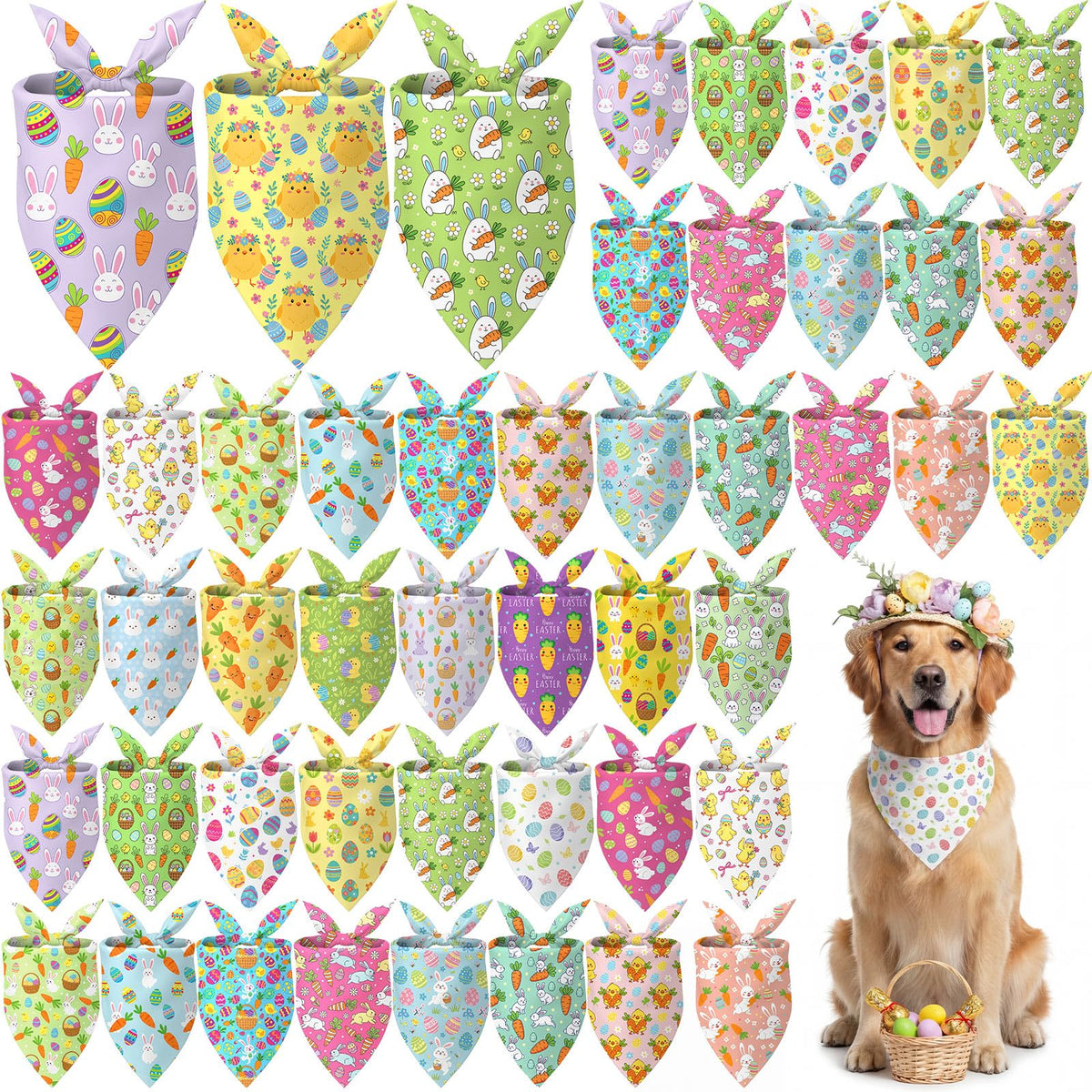 Abbylike 50 Pcs Paw Print Dog Bandanas Bulk, Halloween & Birthday Party