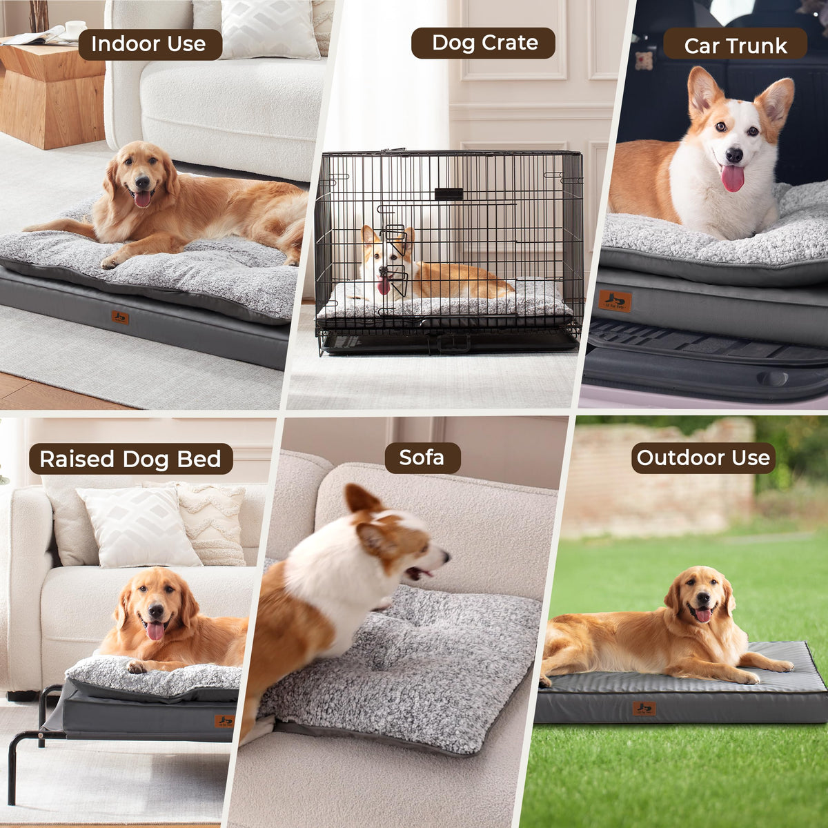 Warmrest 2-Pack Cooling Dog Bed Medium Size Dogs, Waterproof Orthopedic Dog Mattress for Large Dogs, Washable Dog Crate Bed with Removable Cover, Dark Grey