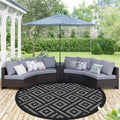 GENIMO Outdoor Rug, Waterproof Plastic Rugs for Patio, 8' Round Black Grey