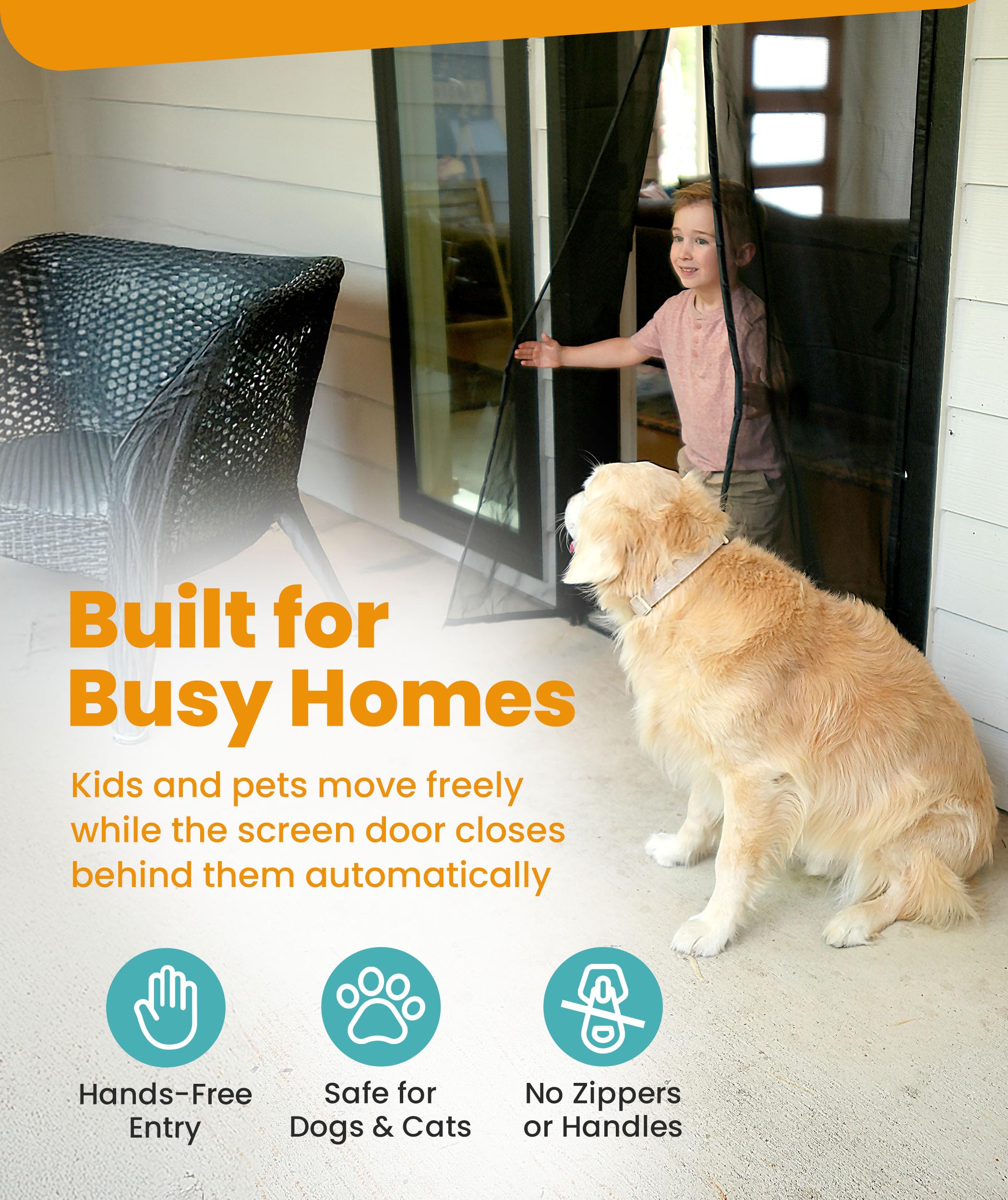 Flux Phenom Magnetic Screen Door - Bugs Out, Breeze in - 9min Install Auto-Sealing Heavy Duty Double Stitched Mesh, 52 Magnets, Hands Free Sliding & Patio Doors Net, Pet & Kid Friendly, 38 x 82 Inch