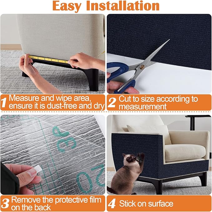 Cat Scratch Furniture Protector - 100" x 17" Trimmable Self-Adhesive Cats Claws Scratch Pads, DIY Cat Climbing Couch Protector for Scratch Post Cat Tree Replacement Indoor (Dark Blue)