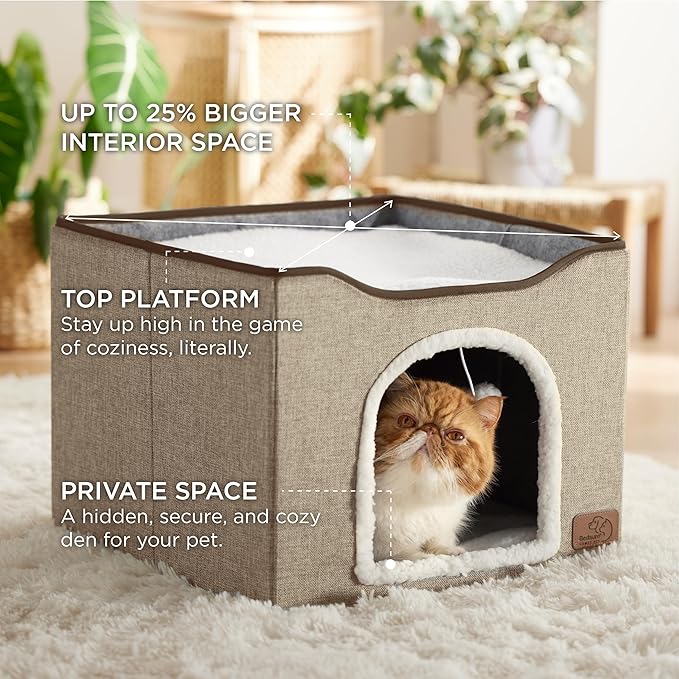 Bedsure Cat House Bed for Indoor Cats with Fluffy Ball and Scratch Pad