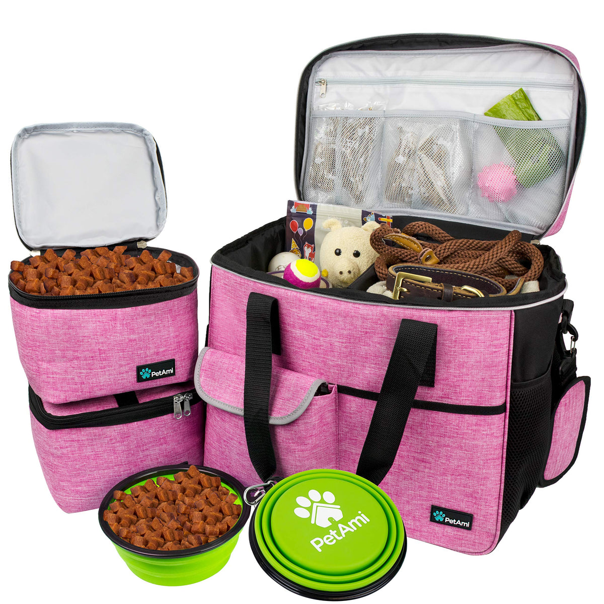 PetAmi Dog Travel Bag Organizer, Pet Supplies Tote Diaper Bag, Black Medium