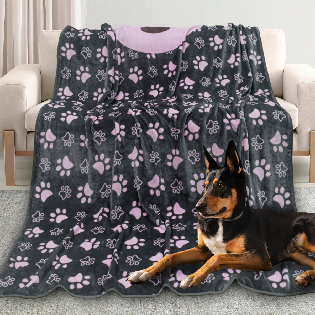 Gowyeg Dog Blanket for Small Medium Dogs 41"x31", Soft Reversible Cute Paw