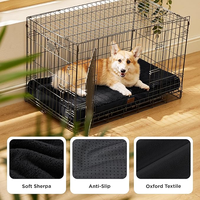 Bedsure Washable Dog Crate Bed for Large Size with Comfy Sherpa,35x22 Black