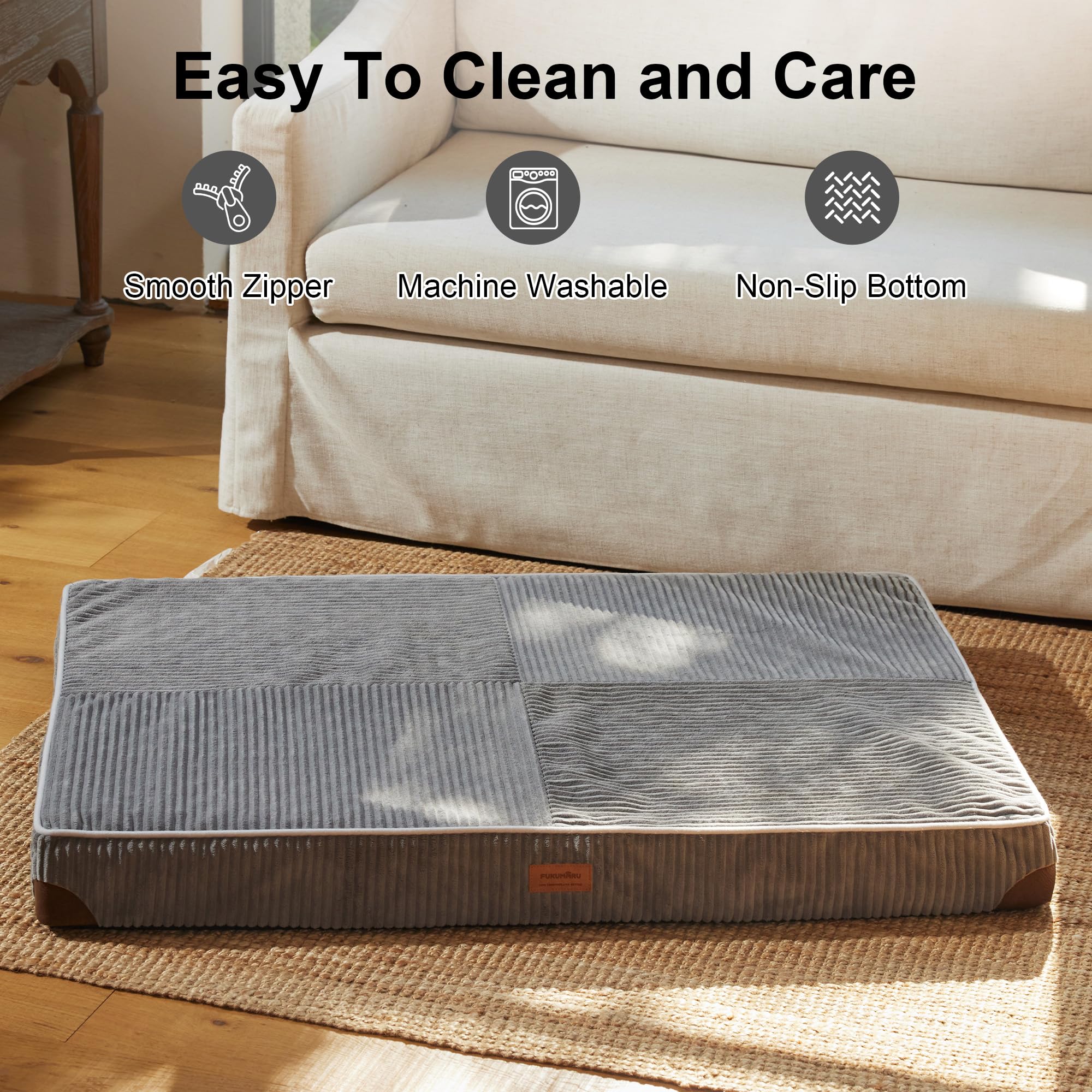 FUKUMARU Large Dog Bed, Thickened Waterproof Dog Mat with Washable Cover