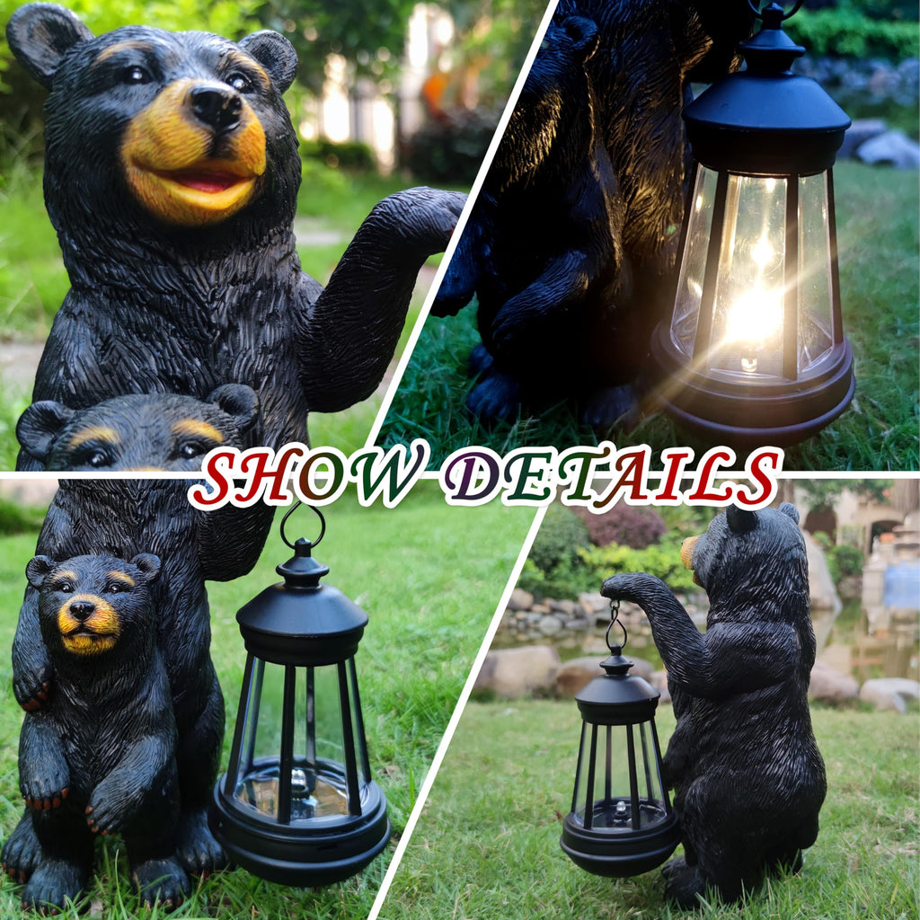 RCTTICUU Black Bear Solar Lantern Garden Statues，Loving Bear Figurine Lights for Outside Decoration,Lawn Outdoor Decor for Patio,Balcony,Yard-Unique Gift for Grandma Wowen Mom