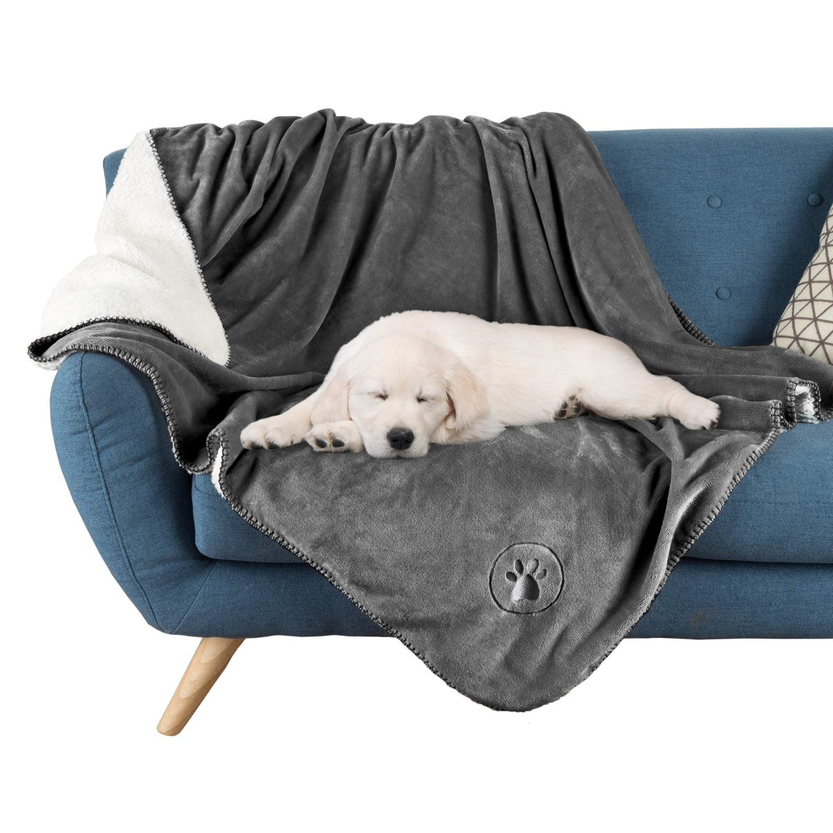 Waterproof Pet Blanket - 50x60-Inch Reversible Sherpa Fleece Throw Protects Couches, Cars, and Beds from Spills, Stains, and Fur by PETMAKER (Pink)