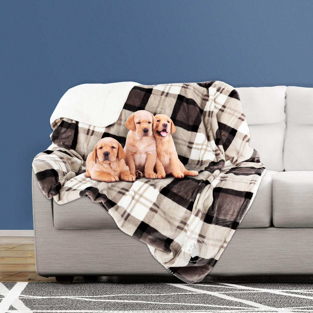 Pet Blanket - Reversible Waterproof Plaid Throw Protects Couch, Car, and Bed from Spills, Stains, or Fur - Dog and Cat Blankets by Petmaker (Gray)